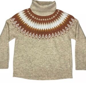 Aspen Wool Blend Beige and Brown Turtleneck Sweater S